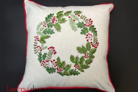 Cushion cover-Four-Holly embroidery with red border ( 2 designs)